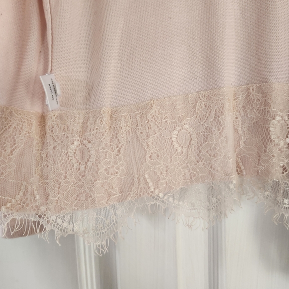 Tommy Hilfiger Women L Open Front Cardigan Pink Scalloped Lace Hem Sweater Boho - Picture 6 of 14